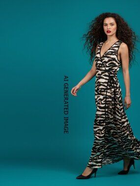 Nina K Animal Print Sleeveless Stretchy Maxi Dress Size L